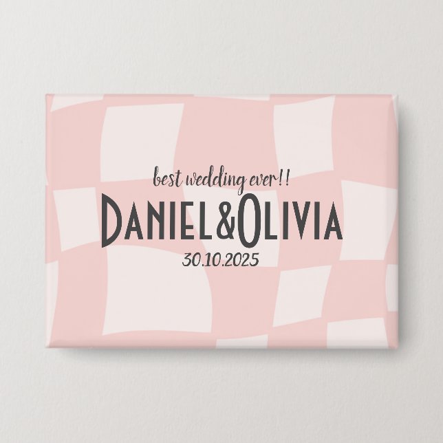 Pink Square Wedding Button (Front)