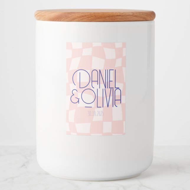 Pink Square Wedding Food Label (Front)