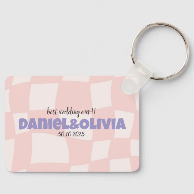 Pink Square Wedding Keychain (Front)