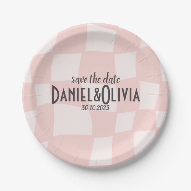 Pink Square Wedding Paper Plates (Front)