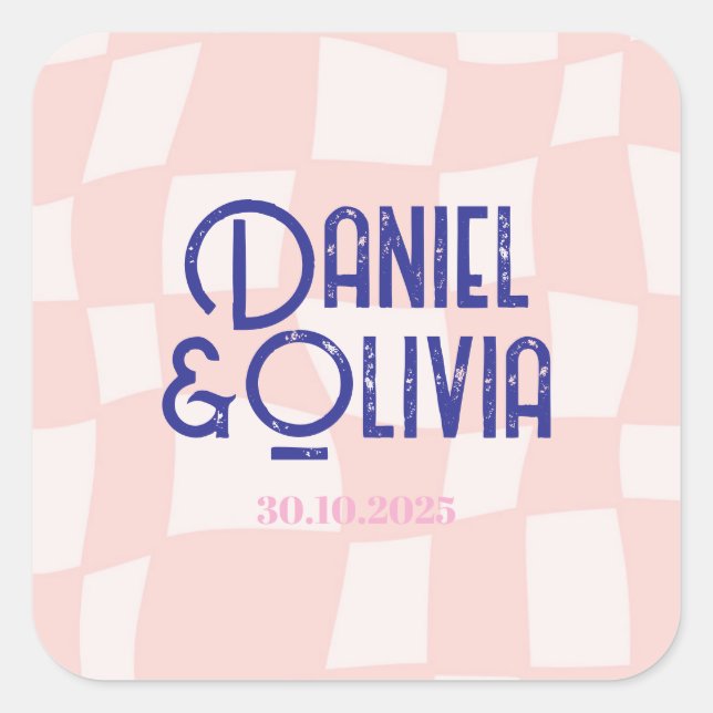Pink Square Wedding Sticker (Front)