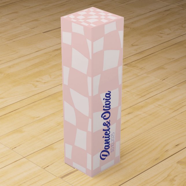 Pink Square Wedding Wine Box (Front)