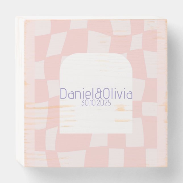 Pink Square Wedding Wooden Box Sign (Front Horizontal)