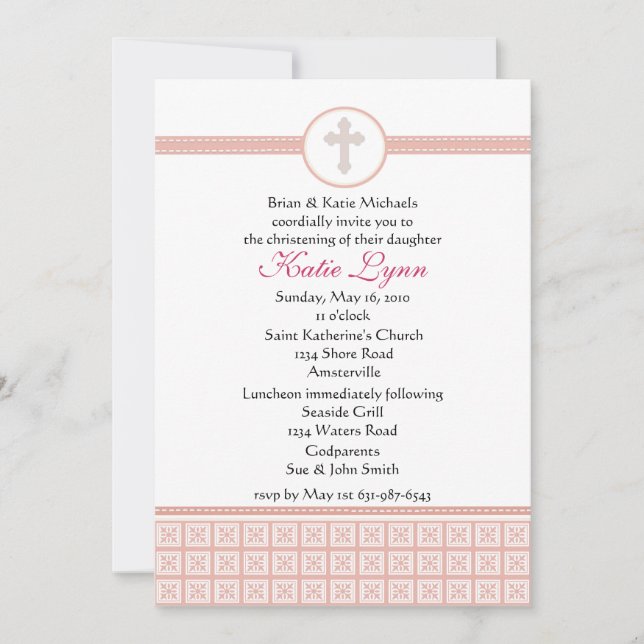 Pink Squares Cross Invitation (Front)