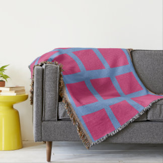Pink Squares on a Blue Background Throw Blanket