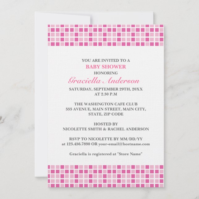 Pink Squares Pattern Baby Shower Invitation (Front)