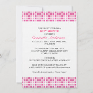 Pink Squares Pattern Baby Shower Invitation