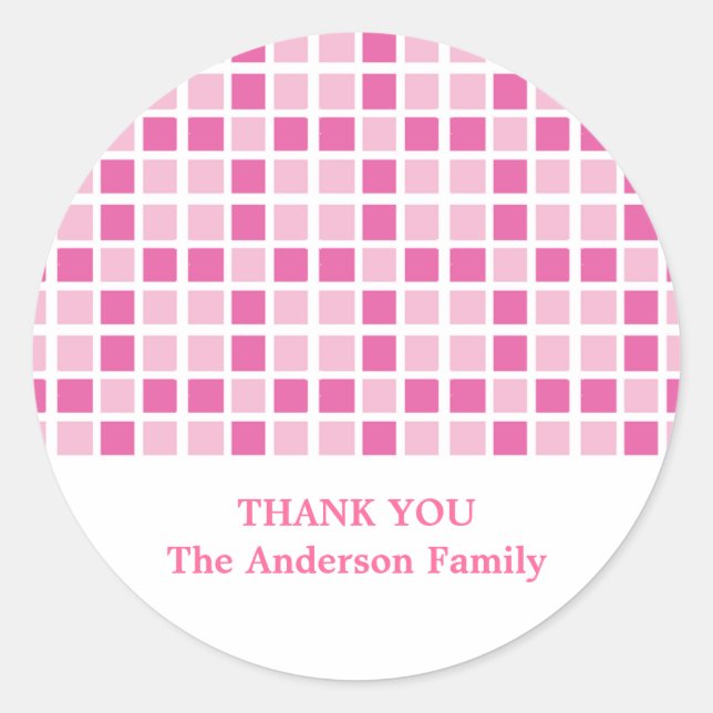 Pink Squares Pattern Classic Round Sticker (Front)