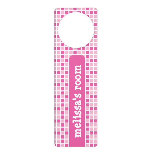 Pink Squares Pattern Door Hanger (Front)