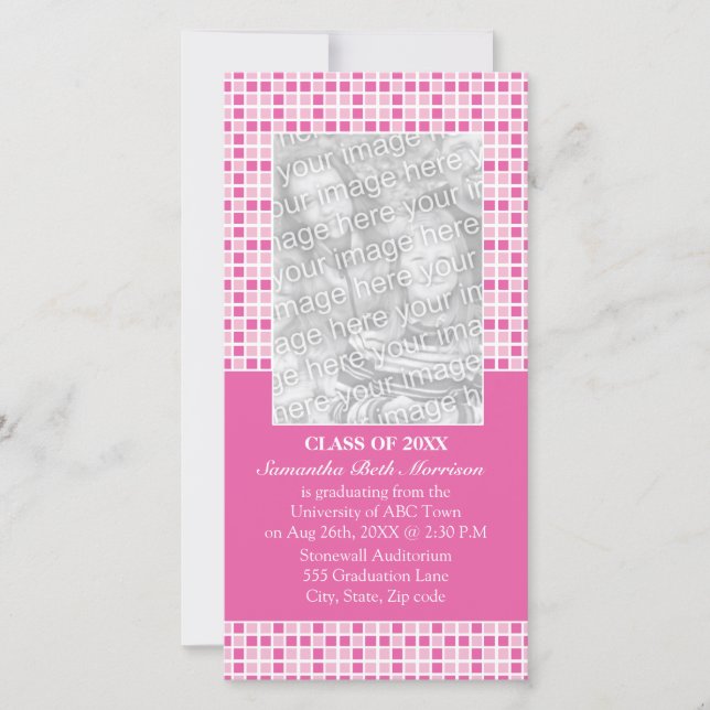 Pink Squares Pattern Graduation Announcement (Front)