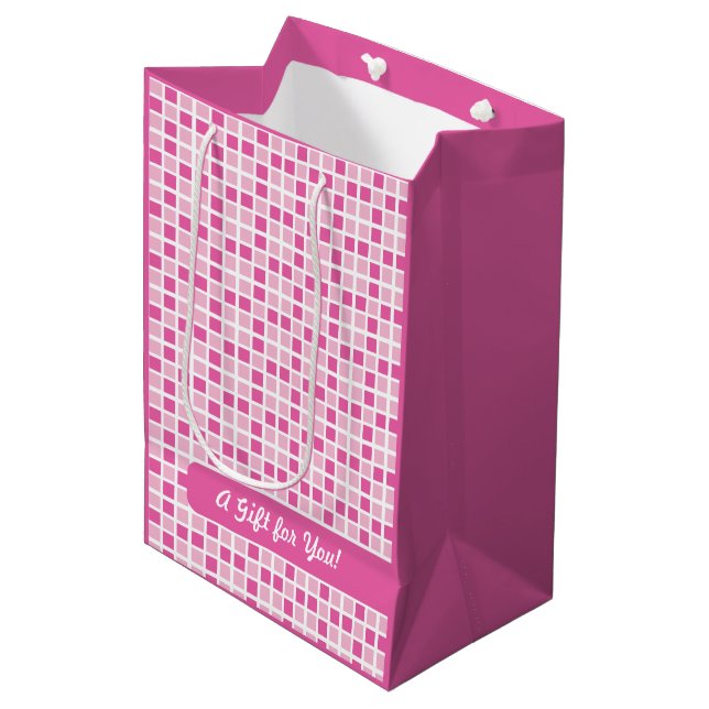 Pink Squares Pattern Medium Gift Bag (Front Angled)