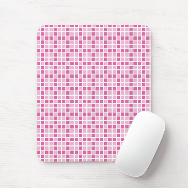 Pink Squares Pattern Mouse Pad (With Mouse)