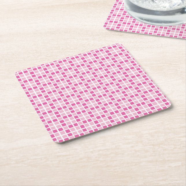 Pink Squares Pattern Square Paper Coaster (Angled)