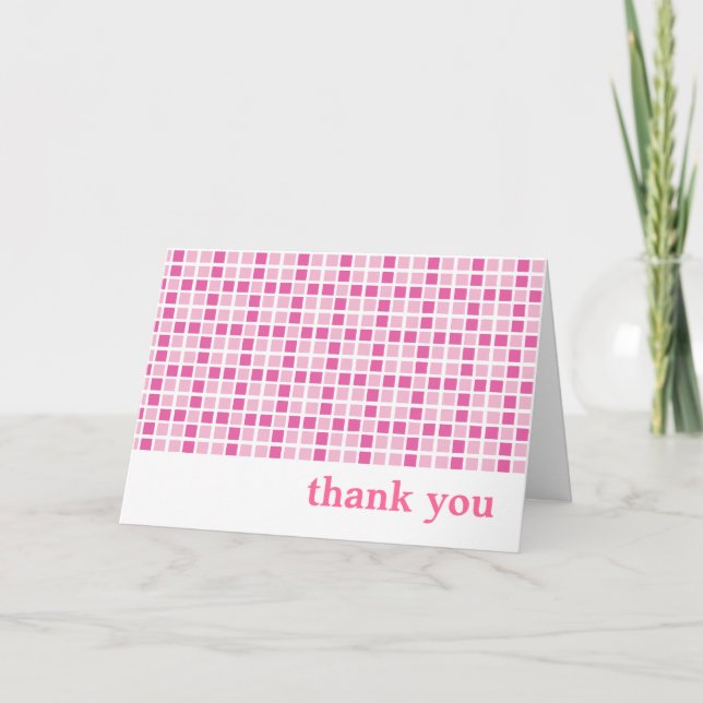 Pink Squares Pattern Thank You Card (Front)