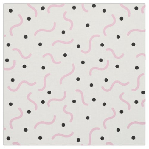 Pink Squiggles and Black Dots Memphis Pattern Fabric