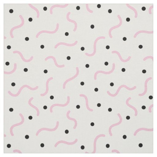Pink Squiggles and Black Dots Memphis Pattern Fabric