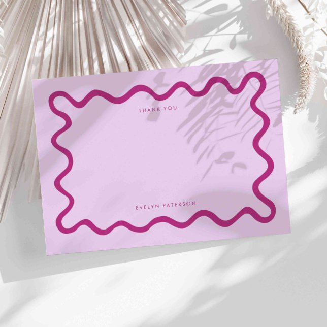 Pink Squiggly Wavy Line Thank You Note Card (Creator Uploaded)
