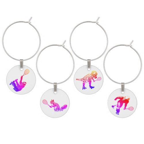 Pink Squirrel and Friends with Tennis Racquets Wine Charm
