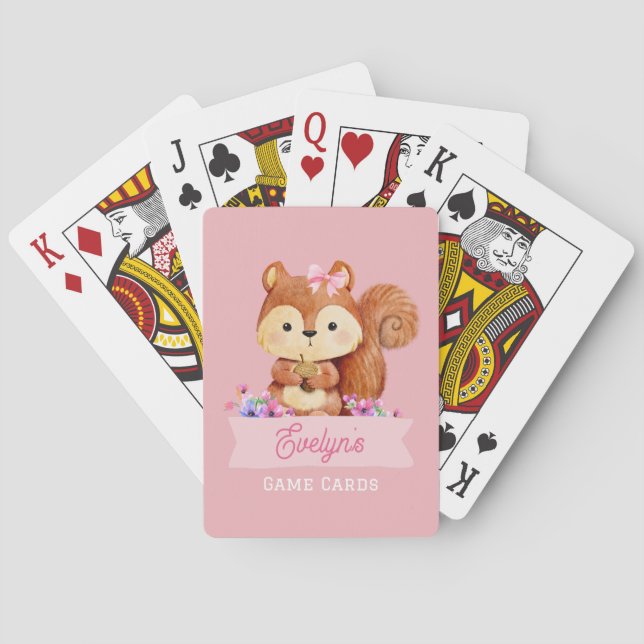 Pink Squirrel Kids Personalized Poker Cards (Back)