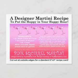 Pink Squirrel Martini Recipe Card Postcard