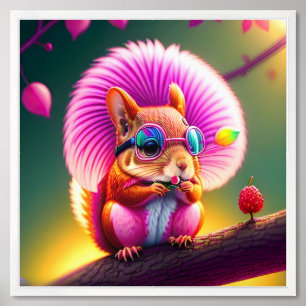 Pink Squirrel On The Branch Framed Art