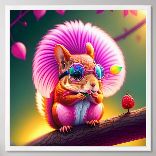 Pink Squirrel On The Branch Framed Art (Framed Front)