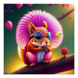 Pink Squirrel On The Branch Poster