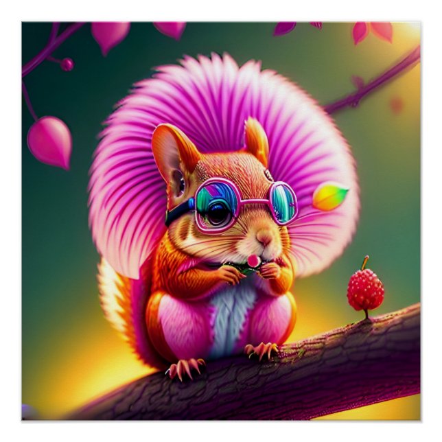 Pink Squirrel On The Branch Poster (Front)