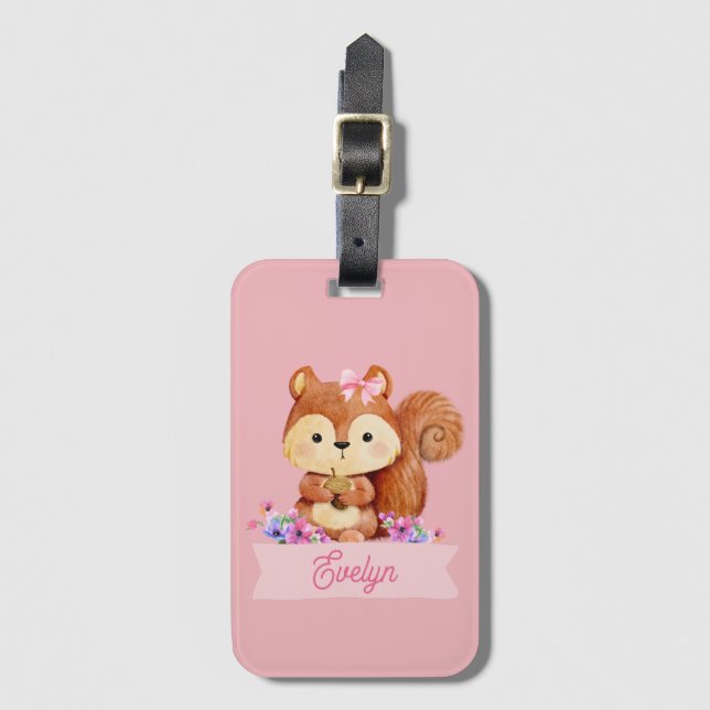 Pink Squirrel Personalized Luggage Tag (Front Vertical)