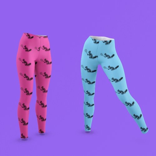 Pink Squirrel Tennis Player Pattern Leggings