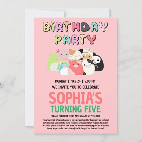 Pink Squishmallow Birthday Party Invitation