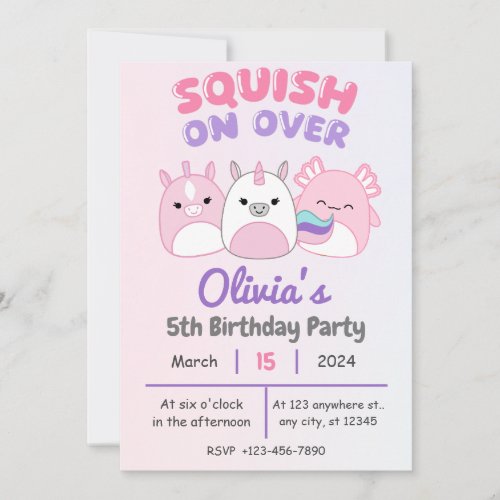 Pink Squishmallow Squad Birthday Party Invitation