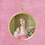 Pink St. Agatha (M 003) Gold Plated Necklace<br><div class="desc">St. Agatha is invoked against breast cancer. Here, in this detail from a famous Italian Mannerist painting, her garments have been changed from cream and light teal to shades of pink. Pink is the internationally recognized color symbolic of breast cancer awareness. Adapted detail of an antique chromolithograph published between 1895...</div>