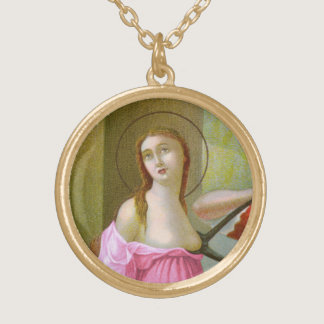 Pink St. Agatha (M 003) Gold Plated Necklace