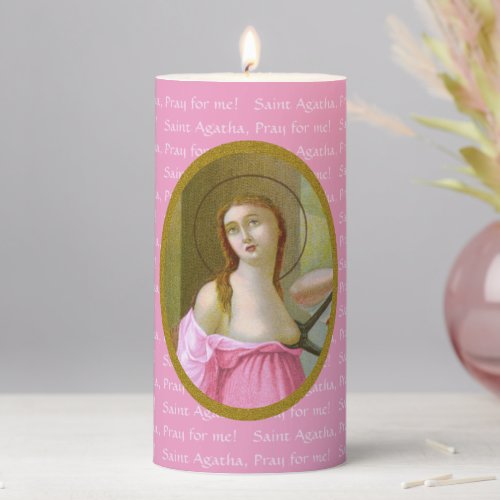 Pink St Agatha of Sicily M 003 3x6 Pillar Candle