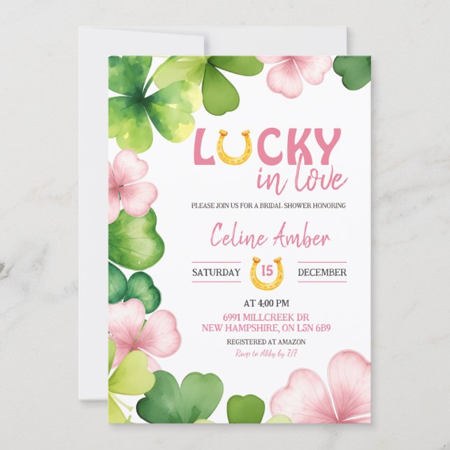 Pink St Patrick Lucky In Love Bridal Shower Invitation (Front)