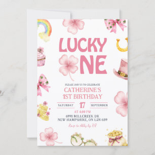 Pink St Patrick Lucky One Kids First Birthday Invitation