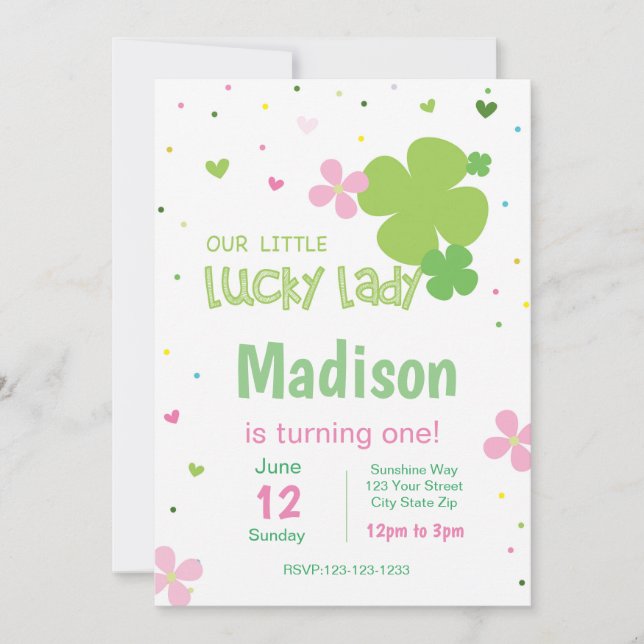 Pink St. Patrick's Day Birthday Invitation (Front)