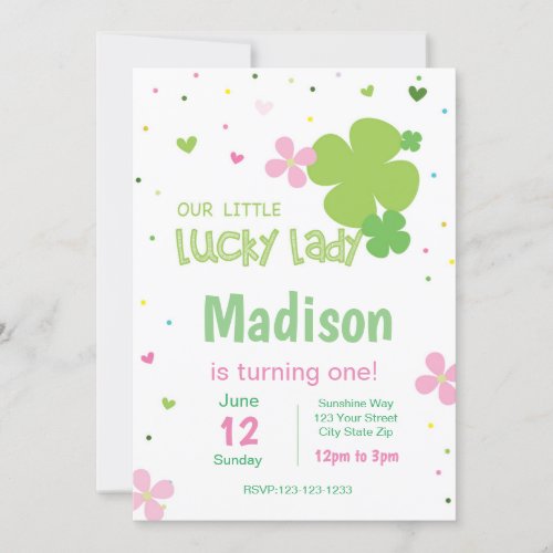 Pink St Patricks Day Birthday Invitation