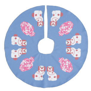 Pink Staffordshire Dog and Ginger Jar Faux Linen Tree Skirt