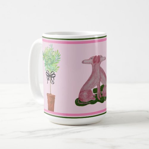 Pink Staffordshire Dogs Topiary Coffee Mug