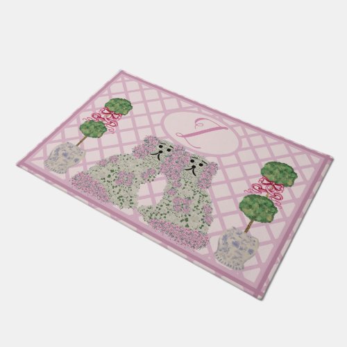 Pink Staffordshire Dogs Topiary Roses  Doormat