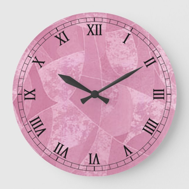 Pink Stain Glass Round Roman Numerals Clock (Front)