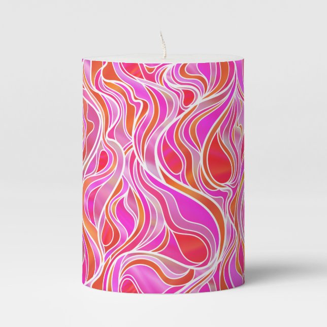 Pink Stained Glass Abstract Pillar Candle (Front)