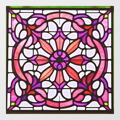 Pink Stained Glass Art Nouveau AI Art Window Cling