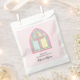 Pink Stained Glass First Communion Favor Bag