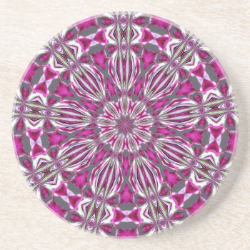 Pink Stained Glass Kaleidoscope Sandstone Coaster by artinphotography at Zazzle