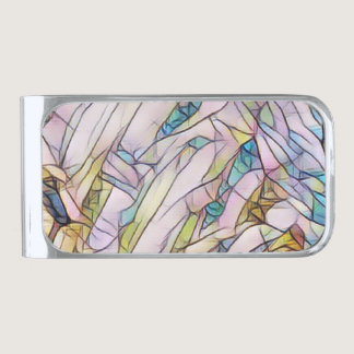 Pink Stained Glass Silver Finish Money Clip