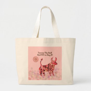 Pink Stained-glass Taurus Large Tote Bag by JulDesign at Zazzle