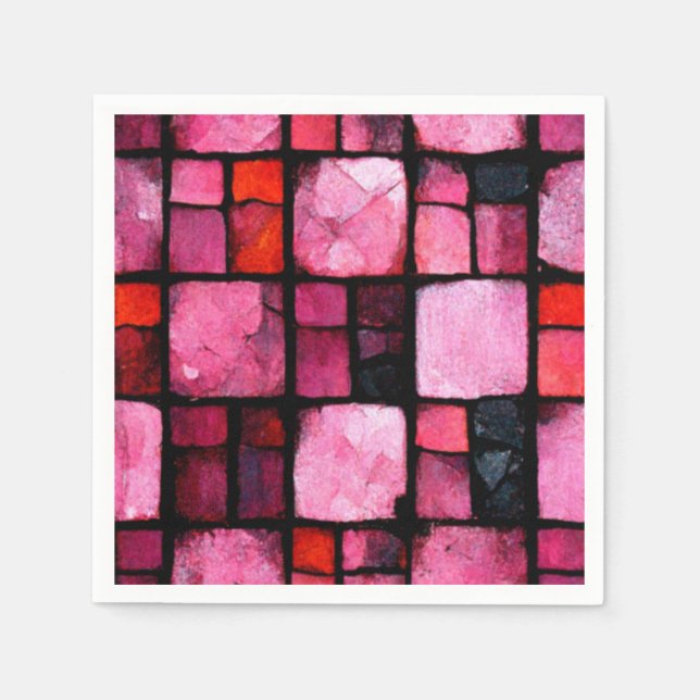Pink Stained glass Tile Decoupage Tissue Paper Napkins (Front)